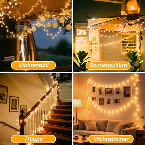 Ollny LED Lichterkette außen 20m 200LED, Lichterketten Strombetrieben mit Fernbedienung und Timer, 8 Modi IP44 Wasserdicht Warmweiß für aussen und innen Garten Hochzeit Party