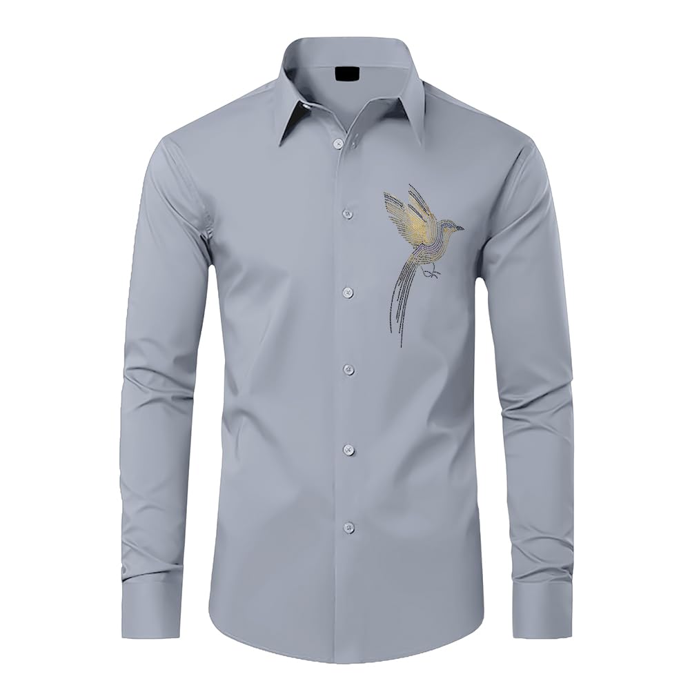 Bird Designer Premium Cotton Without Pocket Solid Shirt for Man (Silver)