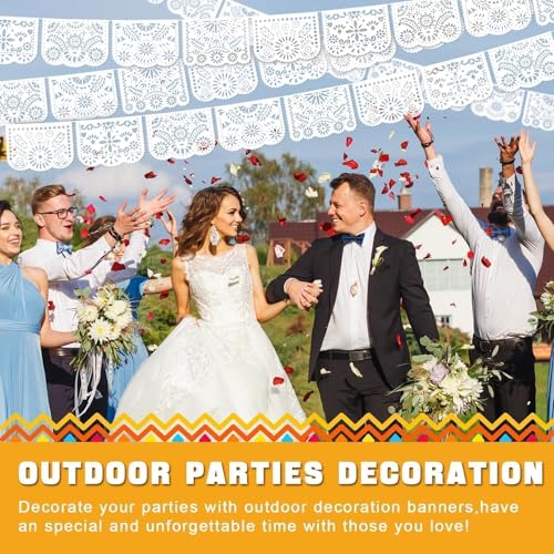 Image of 6 Pack White Papel Picado Banner Mexican Party Banner Wedding Fiesta Party Dia De Los Muertos Cinco De Mayo Mexico Decoration,Papel Picado Mexicano para Decor