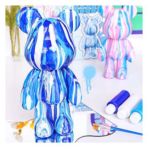 Coniuty DIY Creative Blank Painting Fluid Bear Figure Multicolor Mix Design for Home Decoration (Fluid Bear Blue)