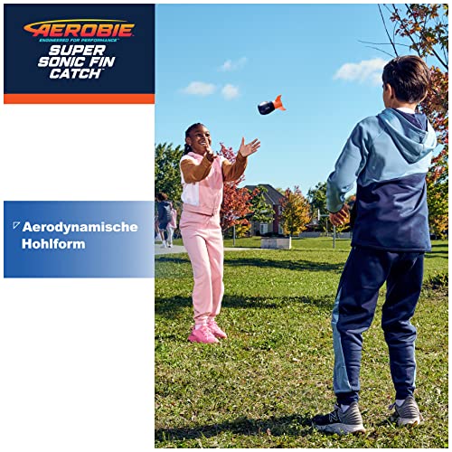 Aerobie Super Sonic Fin Catch Football, Outdoor-Spielzeug aus weichem Material, für Kinder und Erwachsene ab 8 Jahren, Blau/Orange