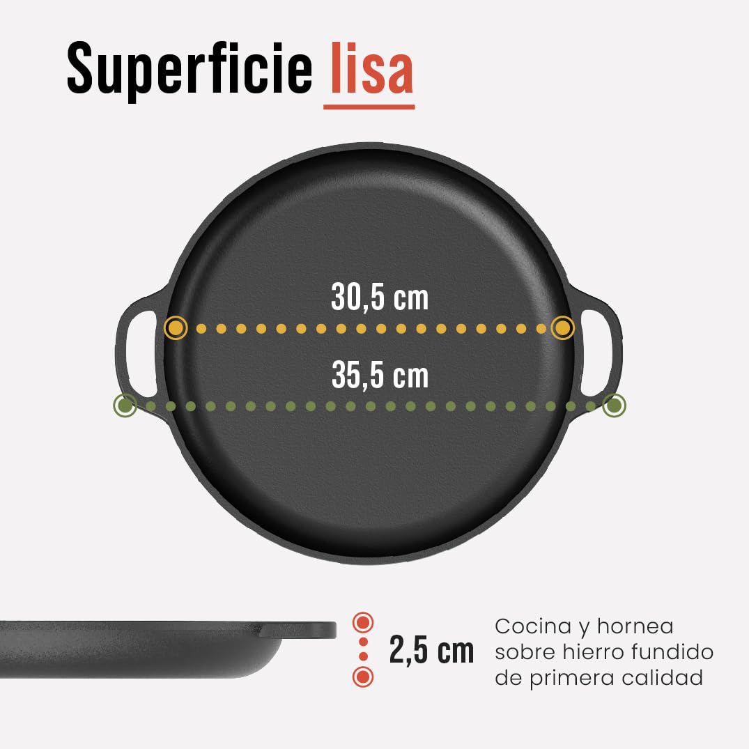 Chef Pomodoro Sartén Hierro Fundido para Pizza 30,5 cm - Pizza Pan con Asas - Plancha Hierro Fundido Redonda, Comal para Tortillas, Parrilla, Horno, Quemadores Gas, Barbacoa y Camping