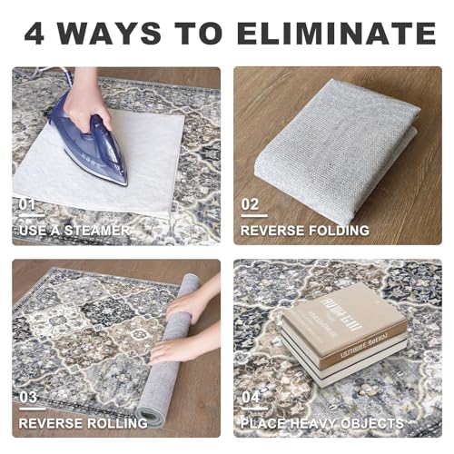 KILOCOCO 3x5 Moroccan Super Soft Area Rug Washable Living Room, Vintage Floral Rug Indoor Non-Slip, Print Faux Wool Accent Indoor Entryway Rug for Laundry Room Playroom Office, Greenish Gray Beige