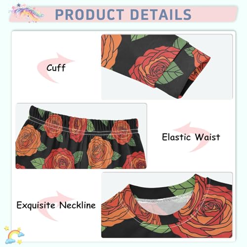 Pajama Sets Long Sleeve Floral Pattern Red Roses Soft Comfy Sleepwear 2 Piece PJS 3-8T4