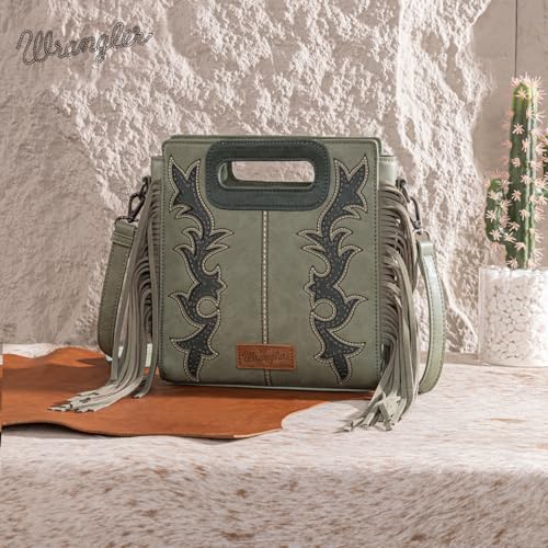 Image of Wrangler Western Handbag for Women Crossbody Bag Top Handle Shoulder Bag Embossed Cowgirl Fringe Purse