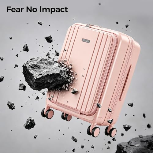 Image of Carry on Luggage Top opening Suitcases, Expandable with Cup&Phone Holder and USB Charging Port,Hardside with Front Pocket Rolling Suitcases with Spinner Wheels & YKK Zippers (Pink, 20 Inch)