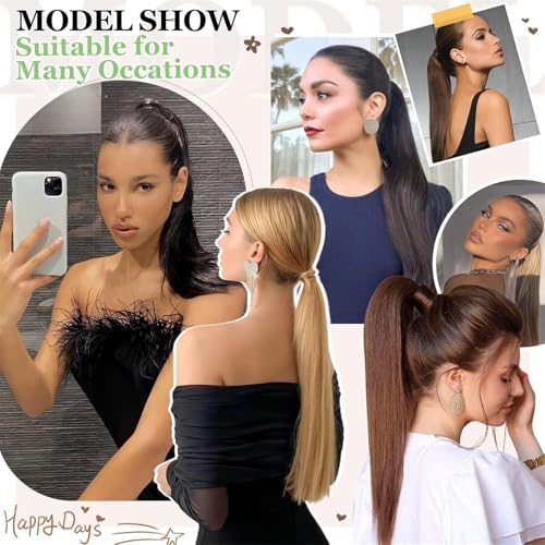 Extension queue de cheval postiche cheveux synthétiques blond lisse long 18 pouces - 5