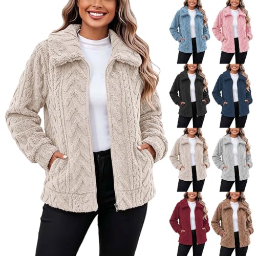 Cethrio Checkered Sherpa Jacket Sherpa Jacket Women Collared Full Zip Fleece Jackets Winter Fuzzy Outwear Fall Outfits 2026 Chaquetas De Mujer Elegantes Plus Size Capsule Wardrobe - image 1