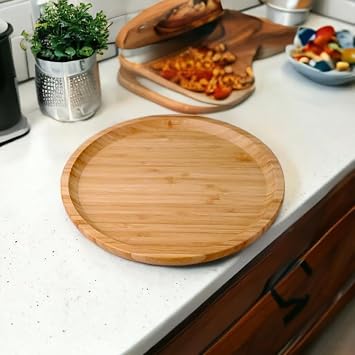 Deconox Bambu Lüx Yuvarlak Servis 25 * 25cm, Bambu Sunumluk & Çerezlik Yuvarlak Sunum Tabağı, Sunum Tabağı