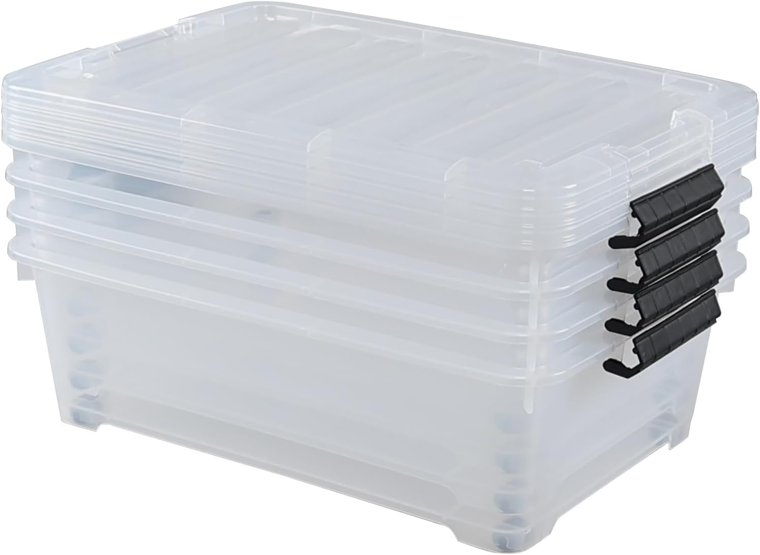 Xyskin 4 Packs 20 Quart Plastic Under Bed Storage Box, Clear Stackable Container Bins for Clothes, Blankets, Winter Clothing, & Shoes