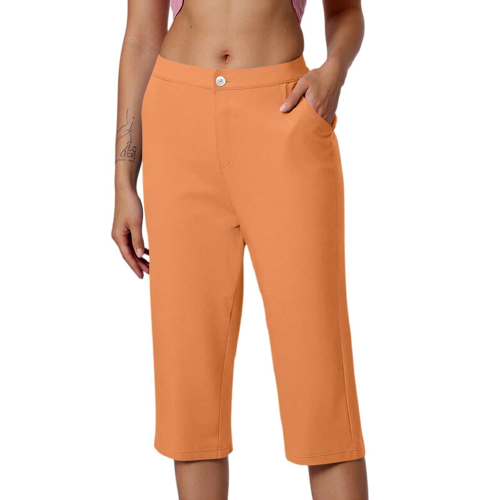 TWGONE Stretch Active Capri Pants for Women High Waisted Joggers Lightweight Tummy Control Sport Capri Pant with Pockets