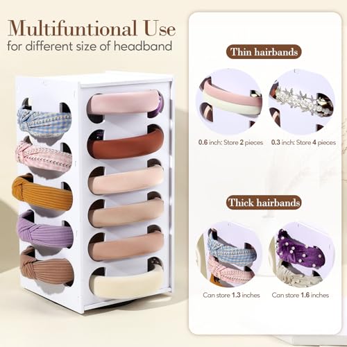 AOFLLU Headband Holder Organizer for Girls, Rotating Headband Storage for Women,White Hairband Display Stand, Hair Hoop Rack Holder for Vanity,Dresser,or Bathroom Decor — view 4