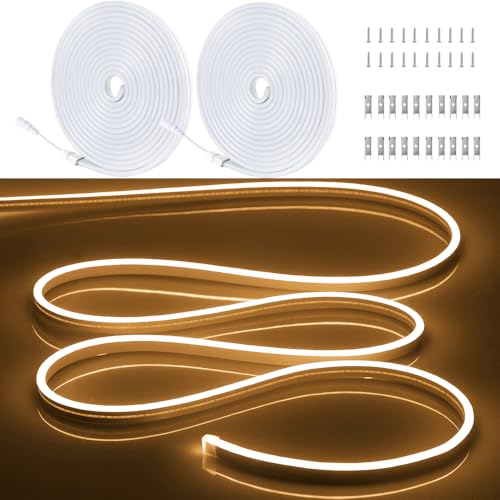 Image of 2PCS /32.8FT /10M /Warm White LED Strip Lights - Flexible and Waterproof Neon Rope Light with Installation Accessories for Indoor & Outdoor Decor, [No Adapter]