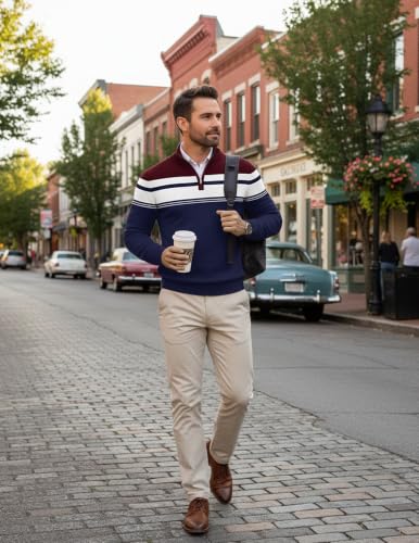 Image of COOFANDY Men's Quarter Zip Up Sweaters Slim Fit Lightweight Mock Pullover