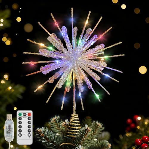 Lewondr flocon de neige Noël cime sapin lumières colorées or