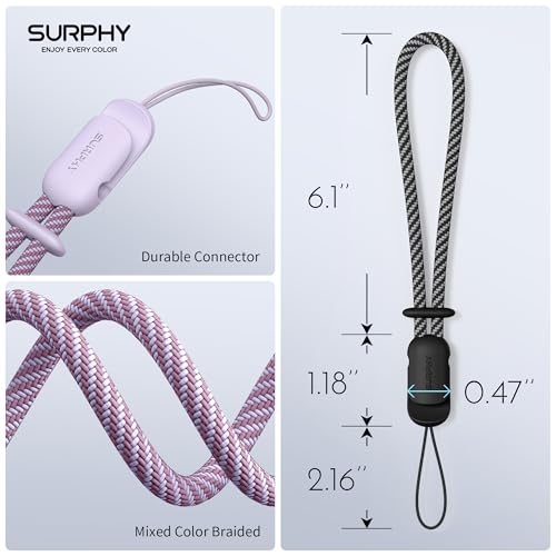 Image of SURPHY 2 Pack Phone Lanyard, Phone Wrist Strap for Case, Camera Wrist Strap | Ultra-Light 2-Color Braided Phone Strap, Cellphone Charm Strap, Anti-Lost Wrist Lanyard for Women and Men, Black Lilac