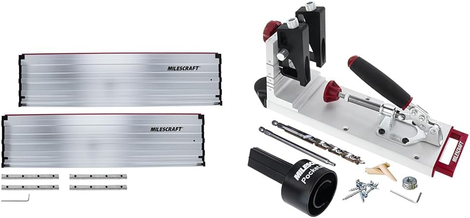 Milescraft 1408 Guide Rails – 55 Inch Rail Extensions for Milescraft 1409 Track Saw Guide & 1327 Pocket Jig 400 – Self-Clamping, Heavy-Duty, All-Metal Pocket Hole Jig.