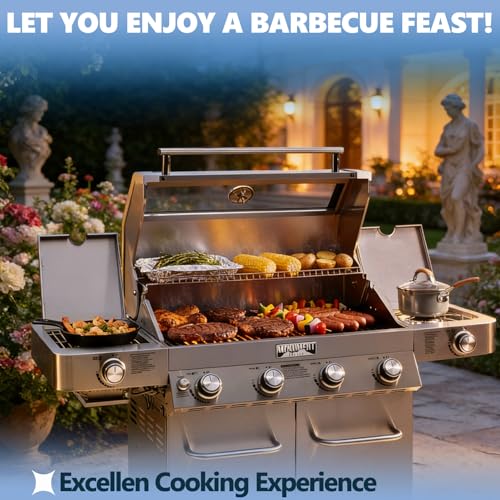Image of SafBbcue Replacement Parts for Monument Grill 35633 41847NG 24367 24633 17842 4-Burner Gas Grill, Stainless Steel Cooking Grids Cast Iron Reversible Griddle for Monument Grills 97888 96333