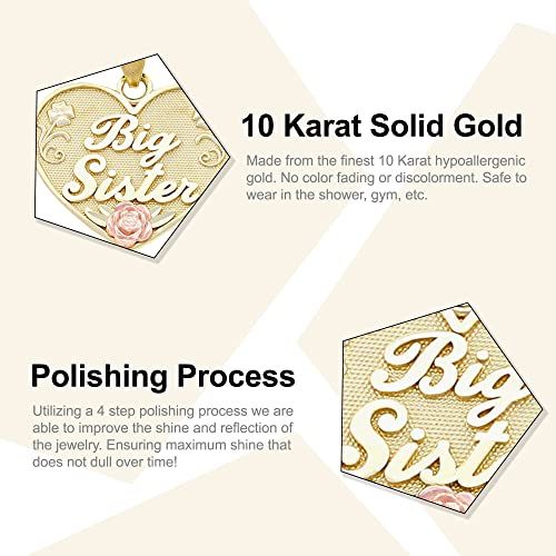 Gold Big Sister inside Heart Charm - 10 Karat Solid Gold2