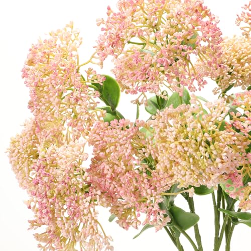 Image of 4 Pcs Artificial Flowers for Decoration, 23 Inch Faux Berry Stems Faux Skimmia Spray with Leaves Fake Flowers for Vase Home Table Floral Arrangement Wedding Decor(Pink,Classic)
