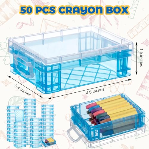 Image of Suzile 50 Pcs Plastic Crayon Box with Lid 4.8 x 3.4 x 1.6 In Crayon Storage Containers Bulk for Office School Classroom Supplies Pen Pencil Art Crafts(Blue)