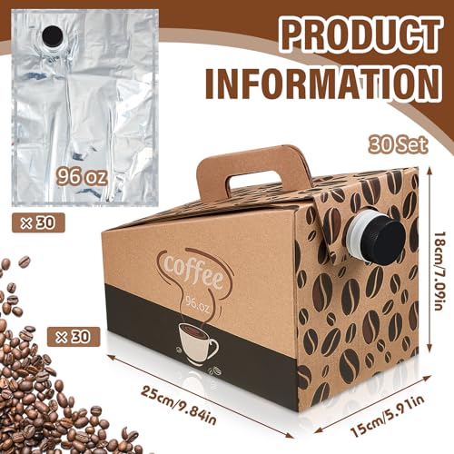 Dandat 30 Pack Disposable Coffee Dispenser Box 96 oz - Thick Hardboard Insulated Coffee to Go Container with Handle & Lids, Hot Cold Bulk Beverage Dispenser for Parties, Catering, Take Out by Dandat - Image 2