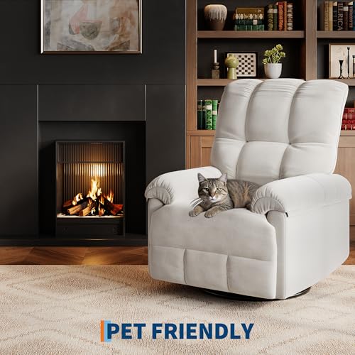 Image of GarveeHome Recliner Chair, 360 Swivel Rocker Glider Nursery Chair with Padded Armrest and Deep Seat, Chenille Upholstered Reclining Sofa Chair for Living Room, Bedroom and Nursery(Cream)