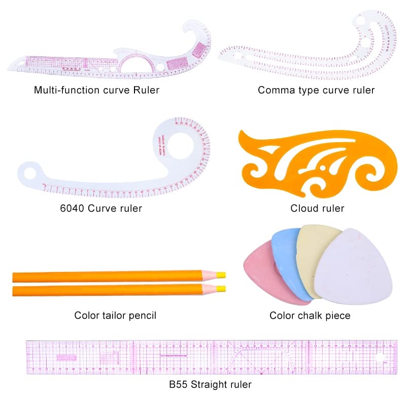 LMDZ 11pcs French Curve Rulers Multi-Function Ruler Fashion Design Rulers for Fabric Cutting Sewing Measure Template Ruler