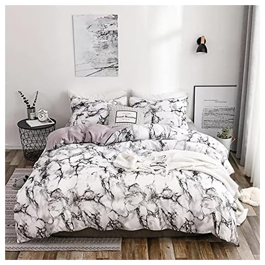 Sängkläder i tre delar Tryckta marmorsängset White Black Size King Queen Quilt Cover Tröjor Cover Mjuk, bekväm och kostnadseffektiv