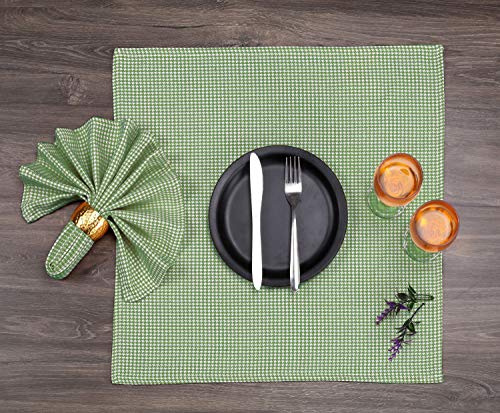 Native Fab Houndstooth Vintage Cloth Dinner Napkins Set of 12 Cotton 18x18 Soft Absorbent Restaurant Hotel Quality - Everyday Easy Care Washable Wedding Dinner Napkins Bulk - Lemon Green