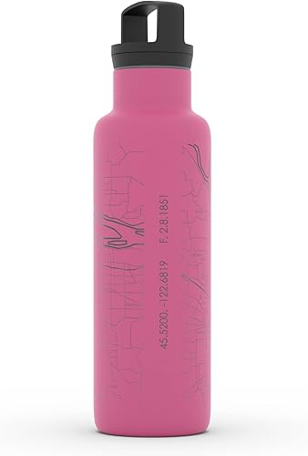 Miniatura 191 de Well Told Botella de agua aislada con mapa Chicago Illinois, grabado de acero inoxidable (21 onzas, gris muelle) botella aislada de mapa