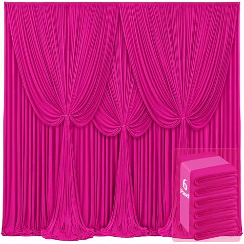 Rideaux de fond en tissu rose vif pour décoration de fête, mariage et photographie 3,7m