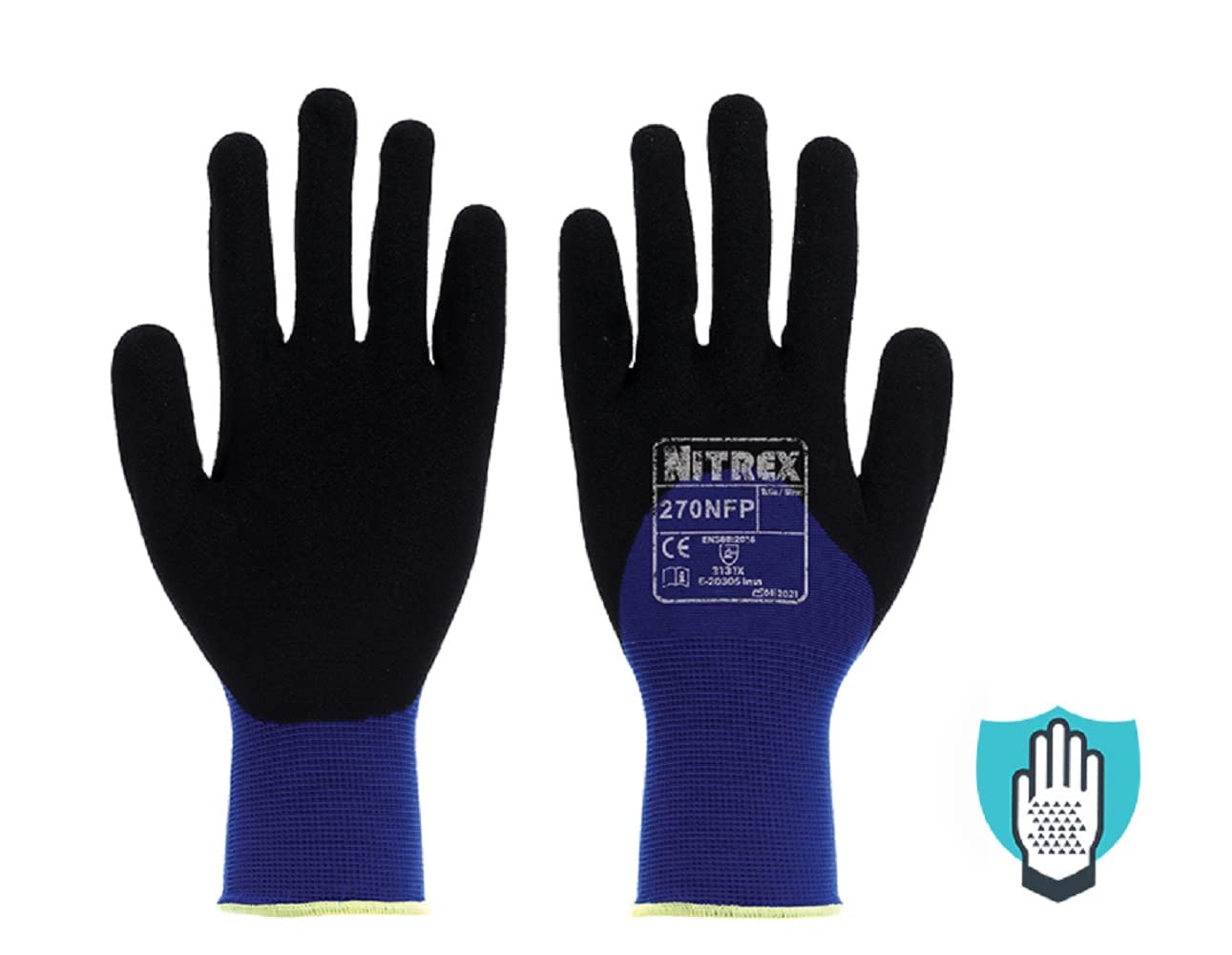 NITREX Unigloves 270NFP Gants de manutention réutilisables avec revêtement 3/4 sablé et doublure en nylon Bleu/noir