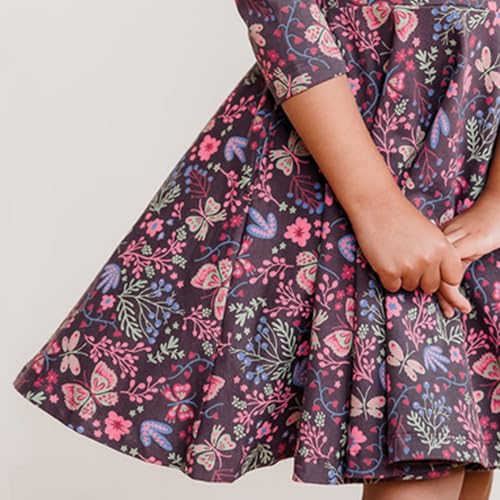 Mightly Girls' 3/4 Sleeve Skater Dress | Organic Cotton Fair Trade Certified Toddler and Kids Clothes, Flowers Child, 124