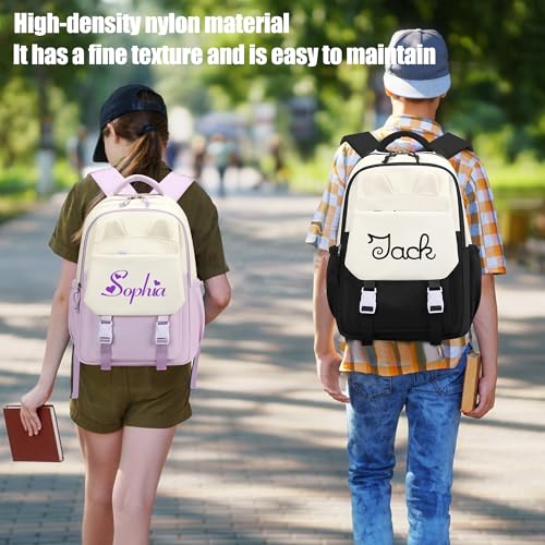 Pekdi Personalized Backpack with Embroidered Name Cute Ears Aesthetic Backpack Monogram Book Bag Lightweight Japanese Style Daypack Casual Travel Bag for Sports Dance Gym3