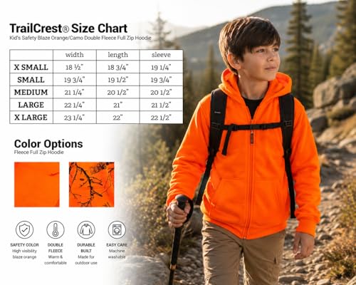Image of TrailCrest by Treel Kids Orange Safety Full Zip High Visibility Thick Fleece Hoodie Sweatshirt Hunting Jacket