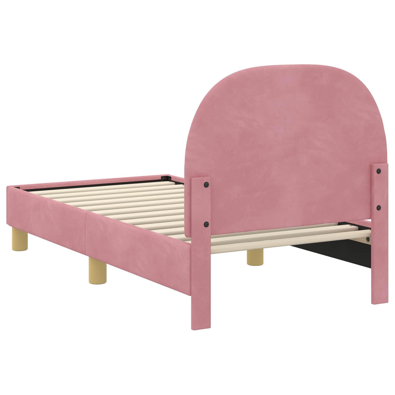 Telaio per letto per bambini con testiera in velluto rosa, 70 x 140 cm, moderna struttura per letto con rete a doghe e robusto telaio in legno, per cameretta dei bambini e ragazzi