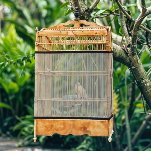 Image of Mabor Bird Cage Seed Catcher Adjustable Black Bird Cage Net Cover with Elastic Band Netting Guard Stretchy Mesh Cover for Parrot Protector