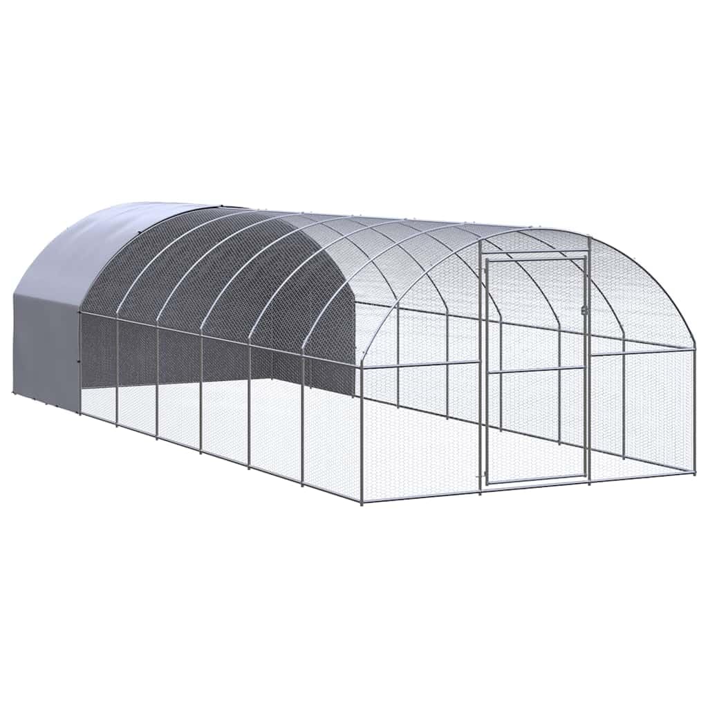 Gallinero exterior 3 x 8 x 2 m de acero galvanizado con techo de polietileno impermeable, resistente recinto para animales pequeños para pollos, patos, conejos, ratones, ratas, hurones, degu