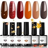 modelones Fall Gel Nail Polish Set, 6 Colors 2025 Nude Brown Burnt Orange Glitter Gel Polish Dark Red Wine Burgundy Maroon Nail Polish Soak Off Halloween Nail Art Manicure Kit DIY Salon Gift