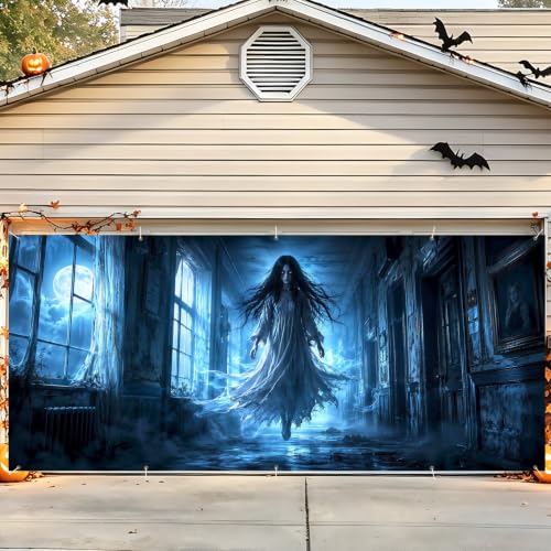 Image of Halloween Garage Door Decorations 7 x 16 ft, Ghost Corridor Cover