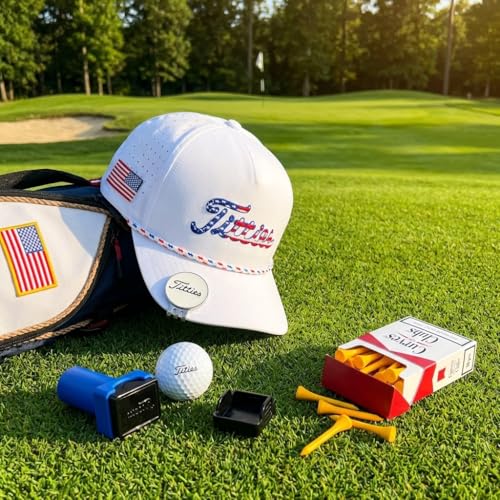 Image of Curves & Clubs Titties Golf Hat - Funny Golf Hat, Titties Hat - Funny American Hat - Men's Gifts (Cotton, White-Black)