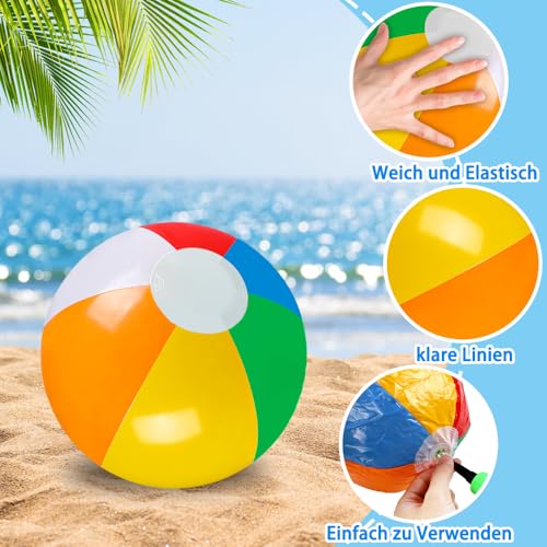 DTYDECLE 12 Stück 30cm Wasserball aufblasbar, Inflatable Beach Ball Bunte Strandball Aufblasbare Regenbogen Strand Spielzeug Ball für Sommer Wasser Pool Schwimmbad Spielzeug