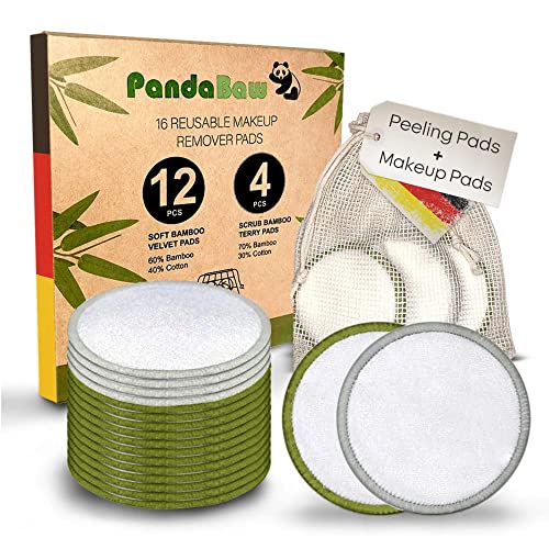 PandaBaw® Abschminkpads waschbar [MIT 4 PEELING-PADS] - 2 Sorten Wattepads wiederverwendbar aus...