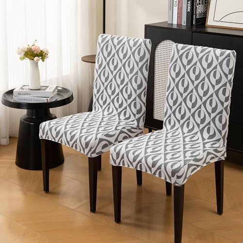 Image of HOMETHREADS Stretchable Elastic Jacquard Chair Seat Cover - Removable & Washable, Durable Seat Protector for Dining Room, Kitchen, Restaurant & Party Chairs (Grey, Pack of 4)
