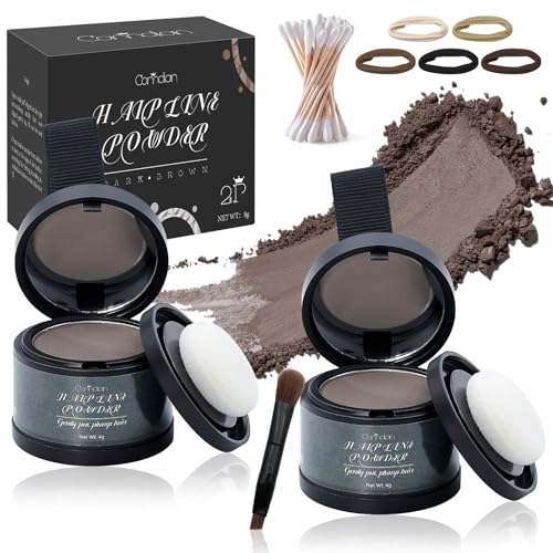 2 Pack Hairline Powder for Women and Men, Used to Root Touch Up Hair Color, Thinning and Gray Hair Coverage and Bald Spots Coverage, Dark Brown