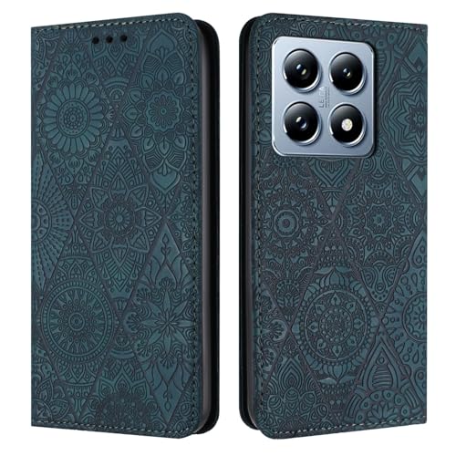 Housse Xiaomi 14T Pro 5G premium en cuir bleu avec clapet magnétique texturé haut de gamme
