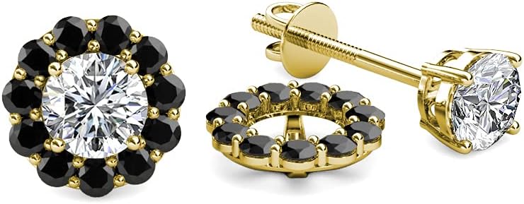 Round Black Diamond 0.69 ctw Halo Jackets for Stud Earrings in 14K Yellow Gold