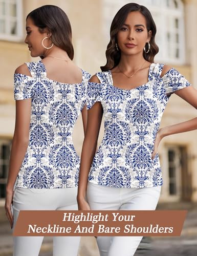 Image of Blingfit Cold Shoulder Tops Summer Tunic Shirts for Women T Shirts V Neck Short Sleeve Casual Tees Blouses 2026