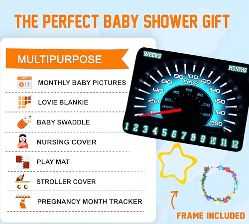 Image of Racing Car Baby Monthly Milestone Blanket, Rally Speedometer,60x40in Soft Flannel, Newborn Mom Gifts, Baby Shower Age Growth Tracker with Bonus Maker